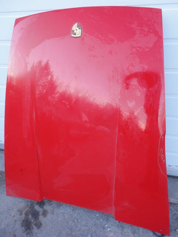 911 Front Hood red with emblem 1974-1988 repairable dent on right passenger edge - 911.511.010.01