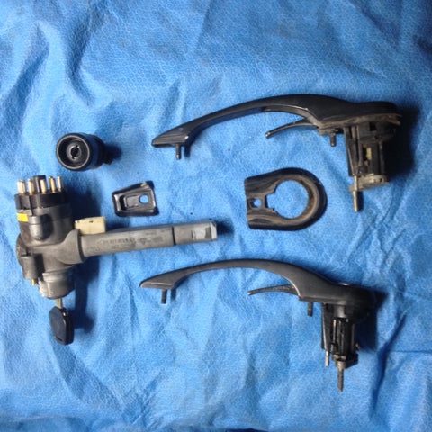 964 Lock Set steering column 2 non-powered exterior door handles, ignition switch, glovebox lock, factory key 1994 - 911.538.901.13
