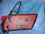 911 Door Cabriolet 1989 right passenger red some light  1 Deep scratch, glass,  mirror, wiring plugs for mirror and door, weathershield plastic intact OVAL access hole era - 911.531.006.23